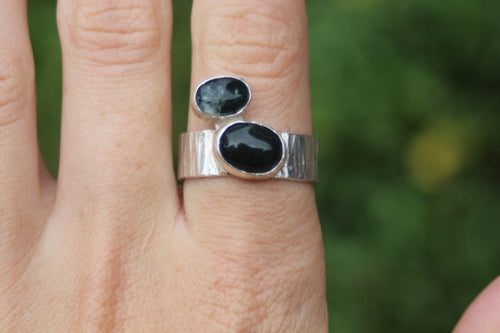 Bark Texture with Moss Agate Sterling Silver Ring