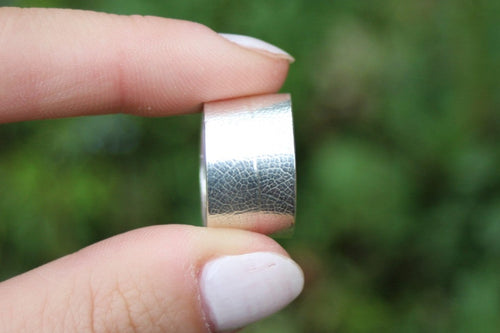 Leaf Texture Thick Band Sterling Silver Ring